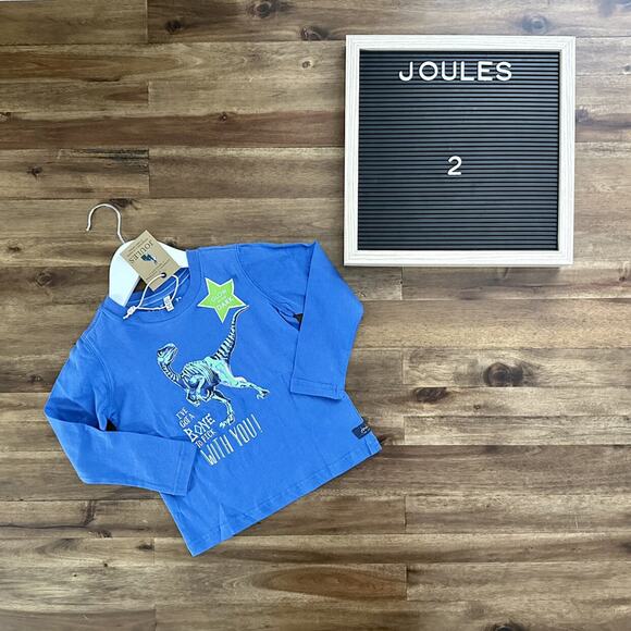NWT Joules Blue Dinosaur Glow In The Dark T-Shirt Tee Long Sleeve Knit 2 - Picture 1 of 8